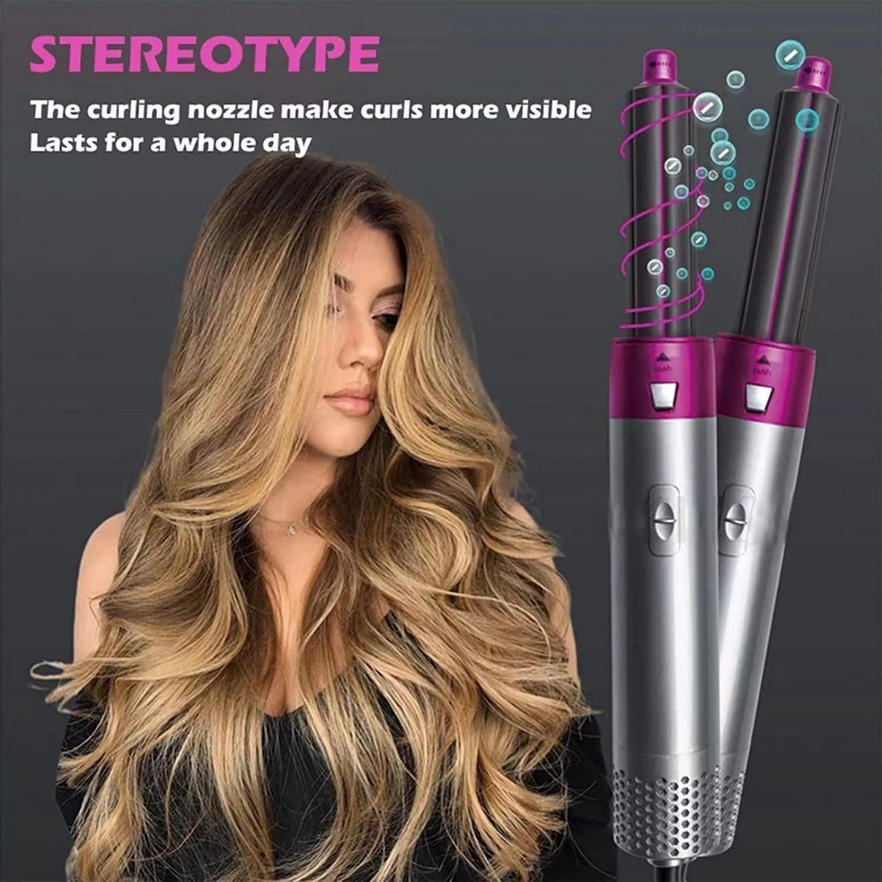 AS 5 in 1 Multifunctional Hair Dryer Styling Tool, Detachable 5-in-1 Multi-Head Hot Air Comb, The Negative Ion Automatic Suction Hair Curler