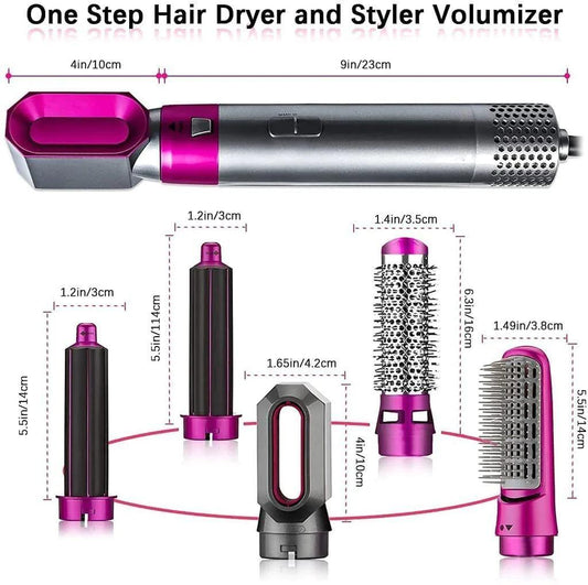 AS 5 in 1 Multifunctional Hair Dryer Styling Tool, Detachable 5-in-1 Multi-Head Hot Air Comb, The Negative Ion Automatic Suction Hair Curler